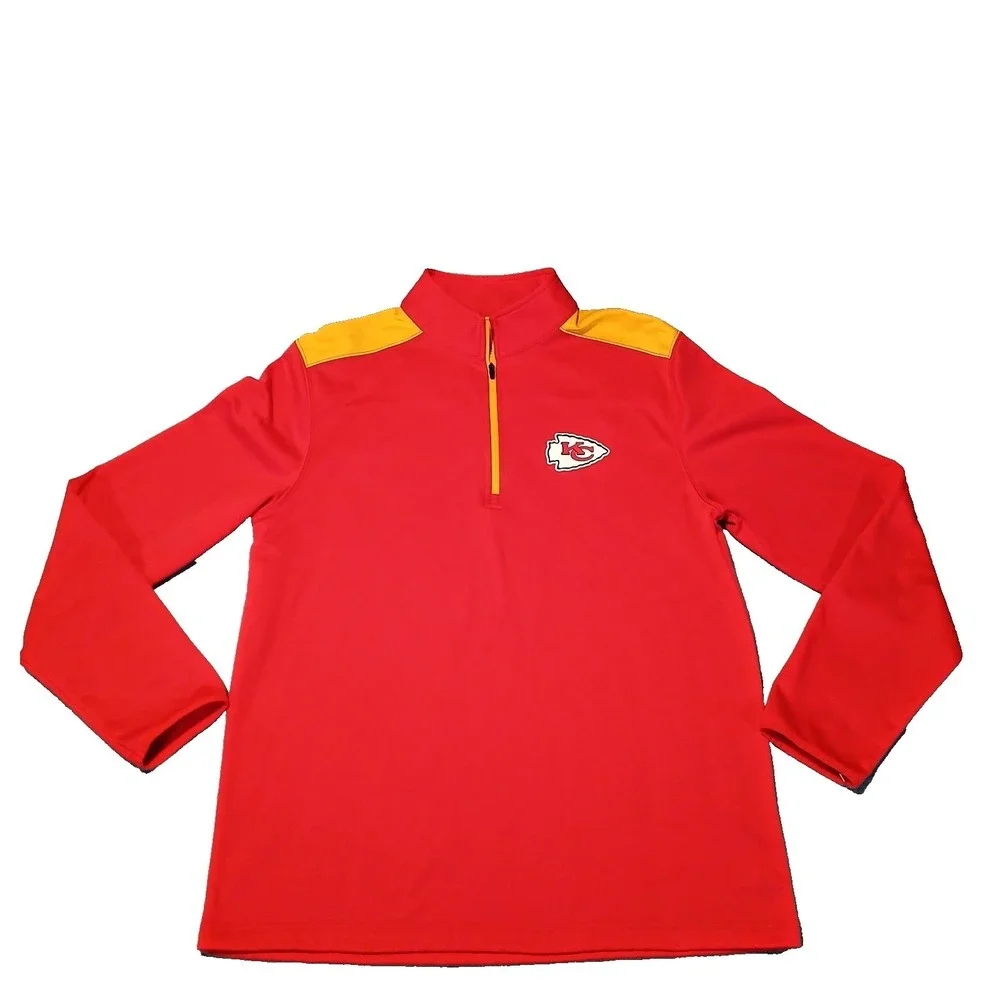 Kansas City Chiefs Pullover Mens L Red‎ Yellow Fleece NFL Football Quarter Zip